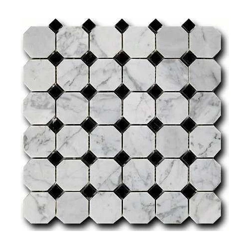 Мозаика из натурального камня Art&Natura Octagon Pattern Marble Mosaic Bianco Nero mm-octagon-bianco+nero глянцевая белая 30,5x30,5 см
