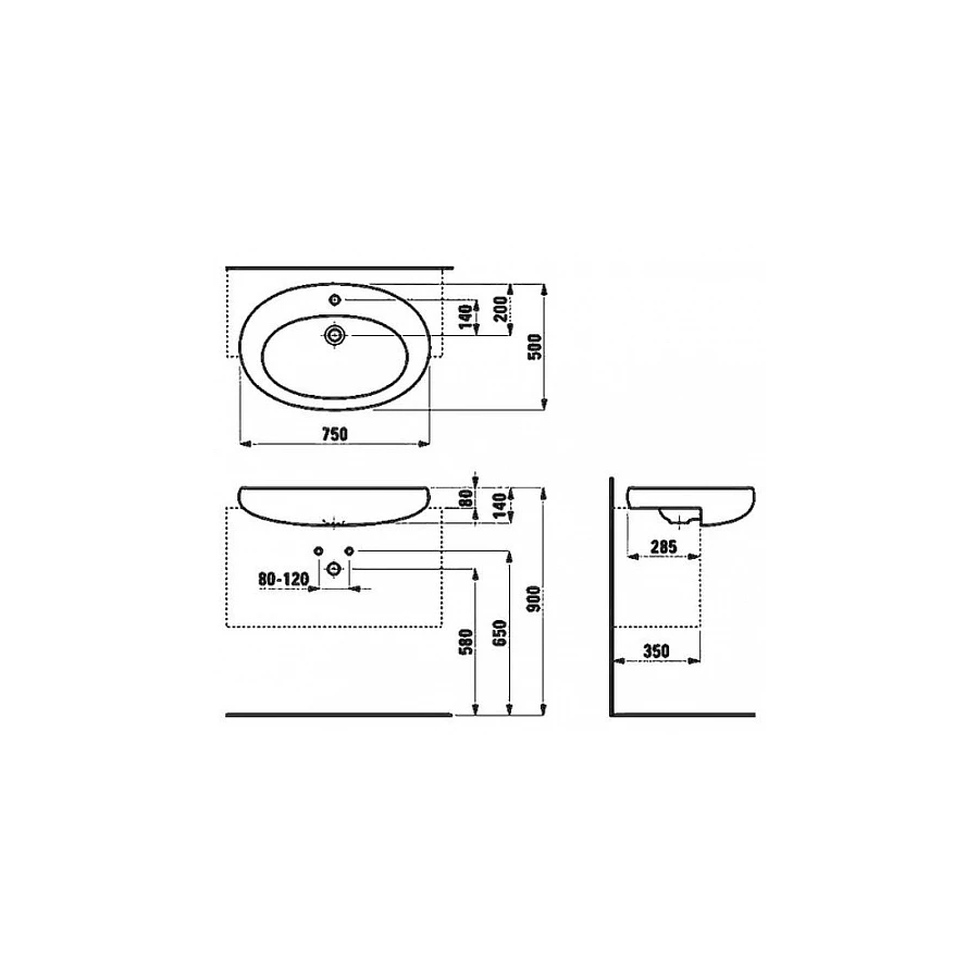 Раковина полувстраиваемая Laufen IL Bagno Alessi 8.1397.2.400.104.1 75x50 см