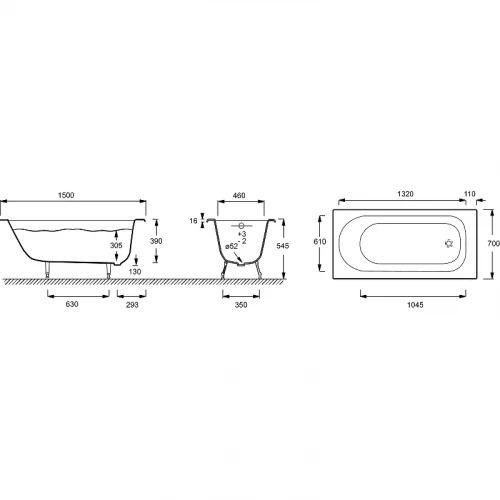 Чугунная ванна Jacob Delafon Soissons E2941-00 150х70 см