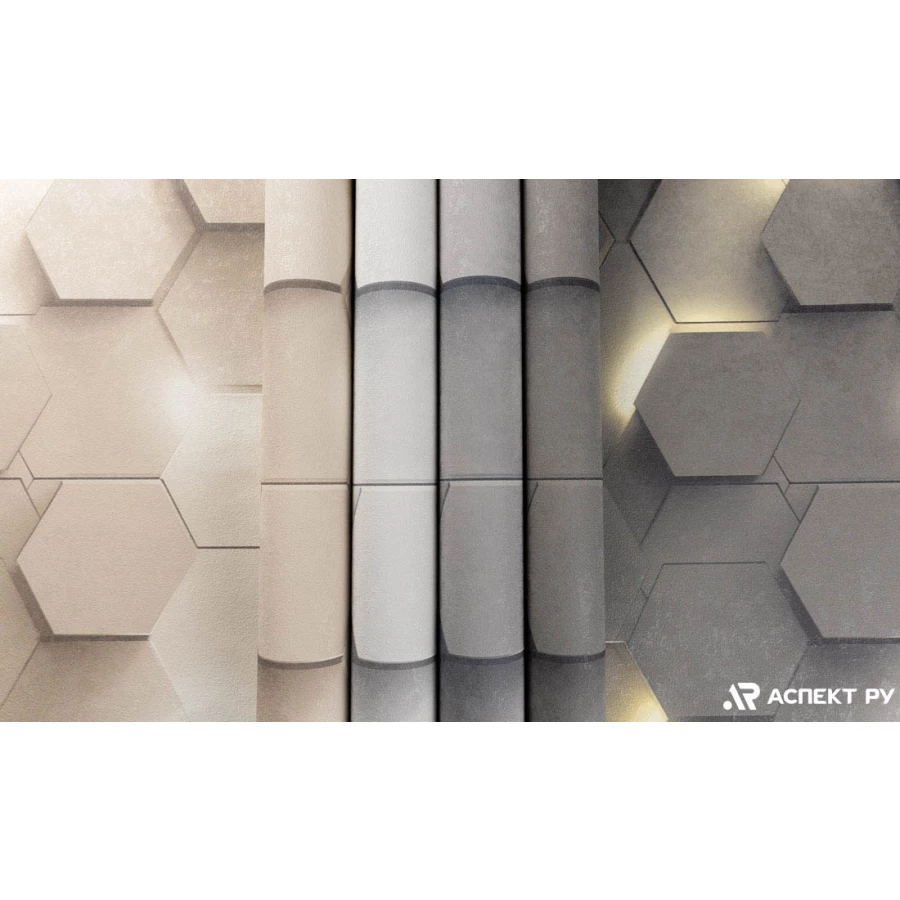Обои флизелиновые Аспект Гексагон серые 70669-41 1,06х10,05 м
