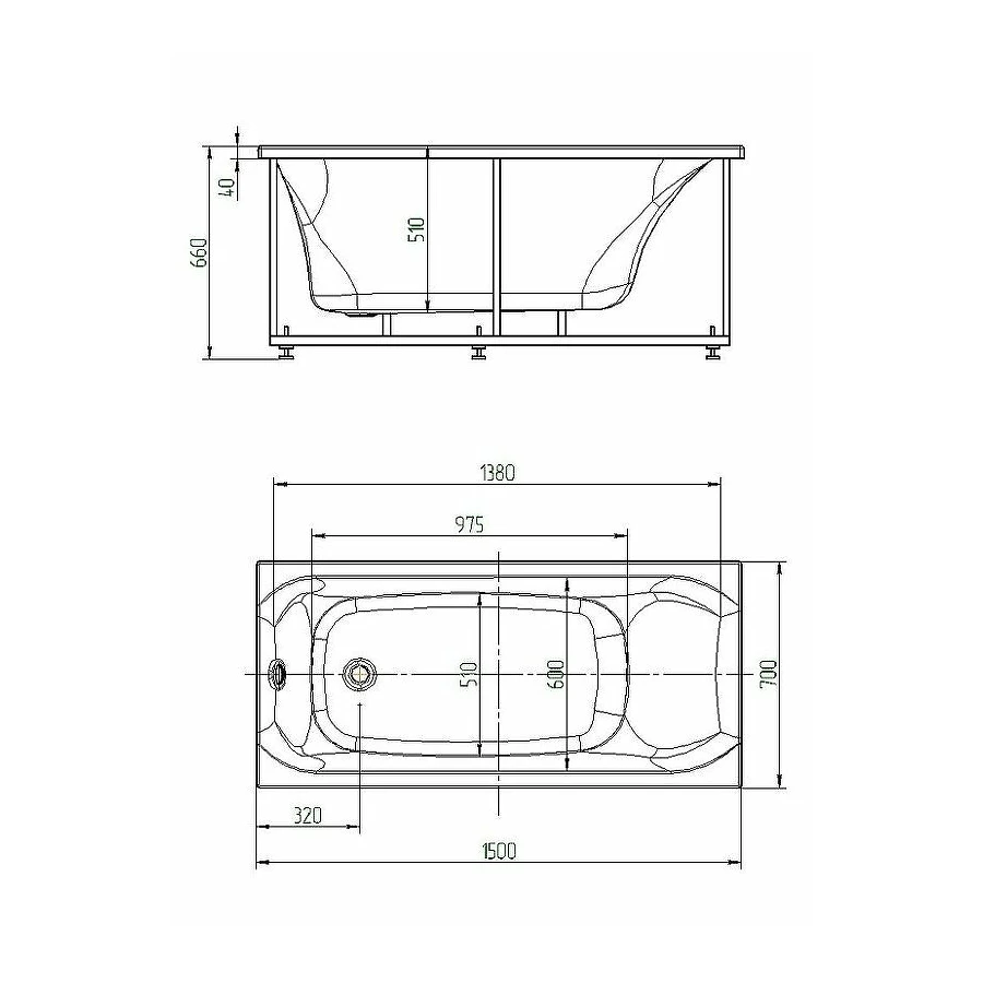 Акриловая ванна Aquatek Альфа без гидромассажа с фронтальным экраном слив слева ALF150-0000031 150х70 см