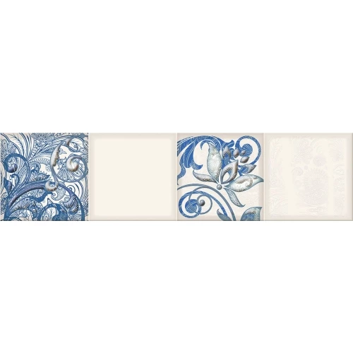 Плитка настенная Eletto Ceramica Faenza Cobalt Ornament Frise 3 глянцевая голубая 586832005 63х15,6 см