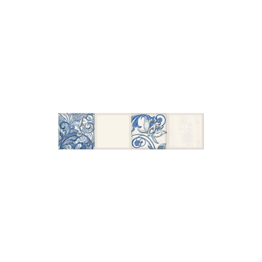Плитка настенная Eletto Ceramica Faenza Cobalt Ornament Frise 3 глянцевая голубая 586832005 63х15,6 см