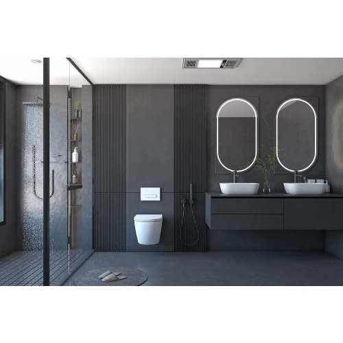 Комплект подвесной унитаз Abber Bequem AC1100 белый с инсталляцией AC0105 кнопкой AC0120 хром