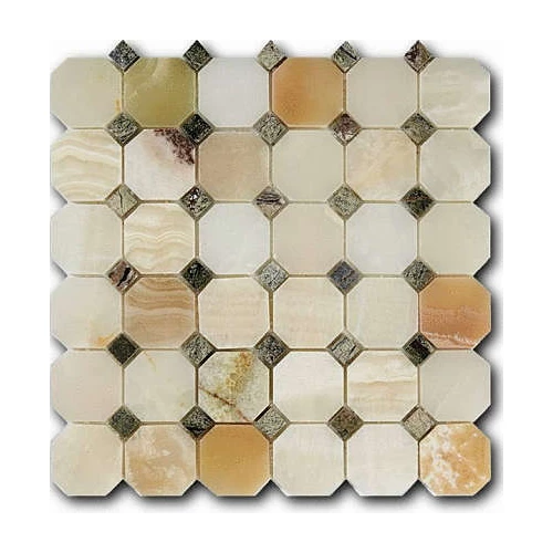 Мозаика из натурального камня Art&Natura Octagon Pattern 49x49 15x15 Marble Mosaic Verde Rain бежевая 30,5х30,5 см