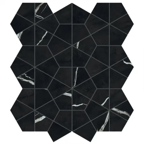 Мозаика Atlas Concorde Италия Марвел Меравилья Блэк Ориджин / Marvel Meraviglia Black Origin Hexagon Lappato шестигранная лаппатированная чёрная под мрамор AJQ2 40,3×46,6 см 9 мм