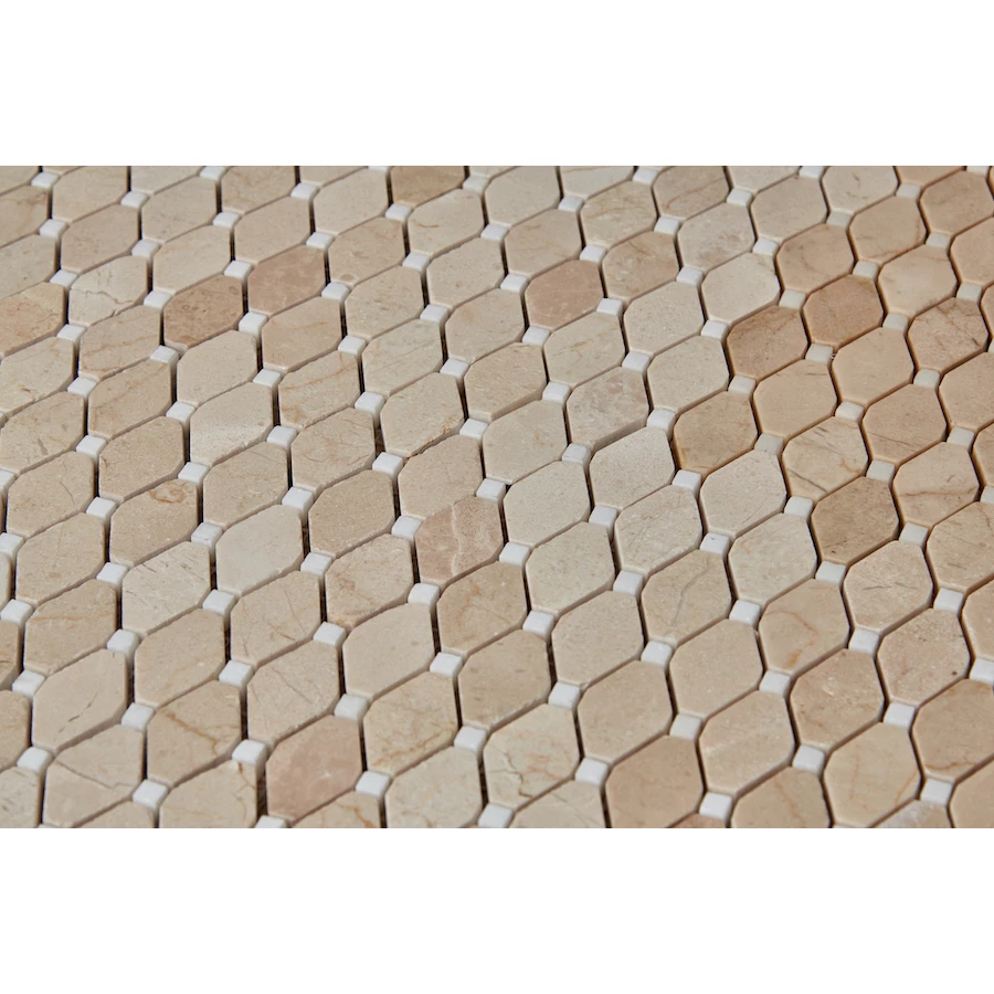 Мозаика Pixel mosaic Мрамор Cream marfil Thassos White чип 39x24 мм сетка Полированная Pix285 29,5х28,6 см