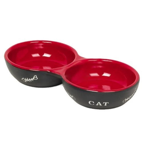 Миска двойная Nobby Cat чёрная с рисунком керамика 0,26 л