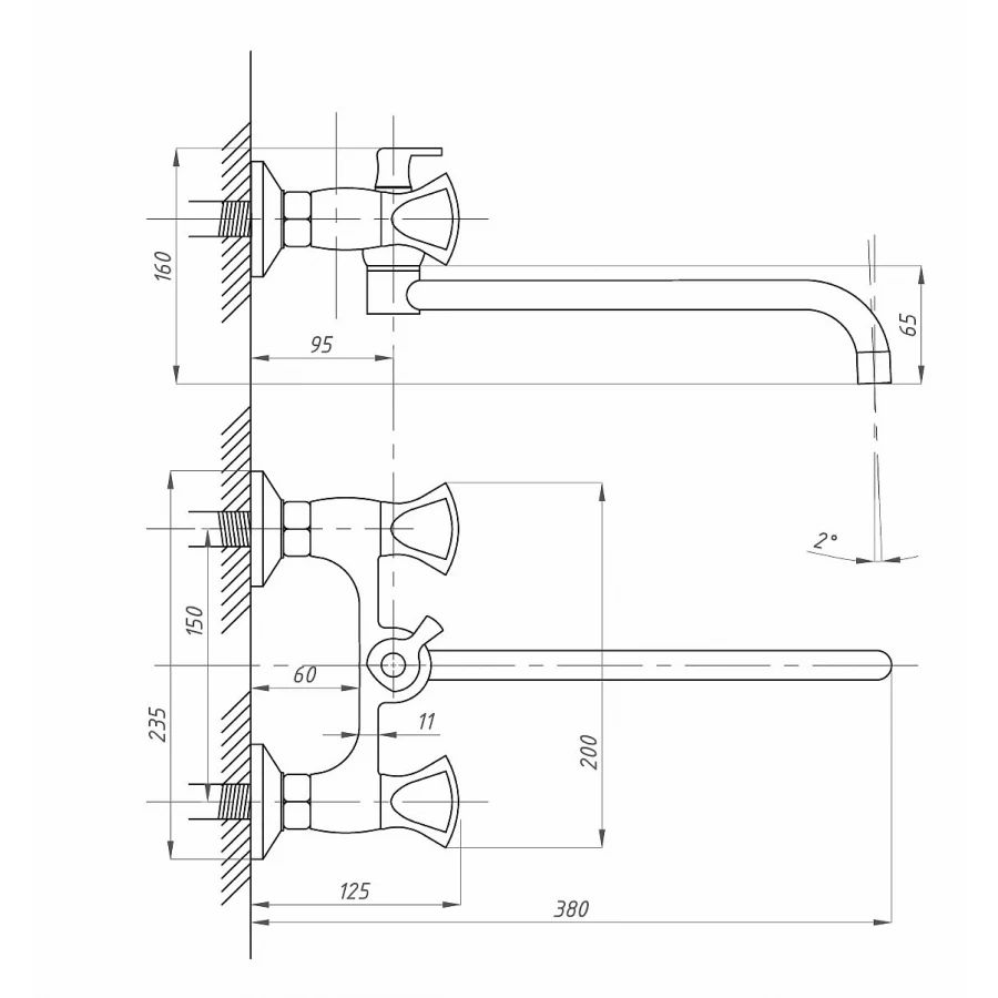 Смеситель для ванны с душем ПСМ-Профсан ПСМ-192-38 КВАДРО тип См-ВУОРНШлА хром