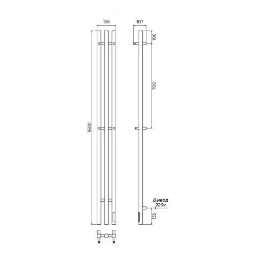 Полотенцесушитель электрический Terminus Tres 4670078575432 160x15 см