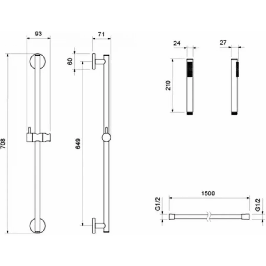 Душевой гарнитур Aquatek Европа 1jet хром AQ2012CR 65 см