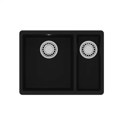 Кухонная мойка Lemark Sinara 550.2-U подстольного монтажа с доп.чашей из кварцгранита цвет Антрацит 9910079 42х55 см