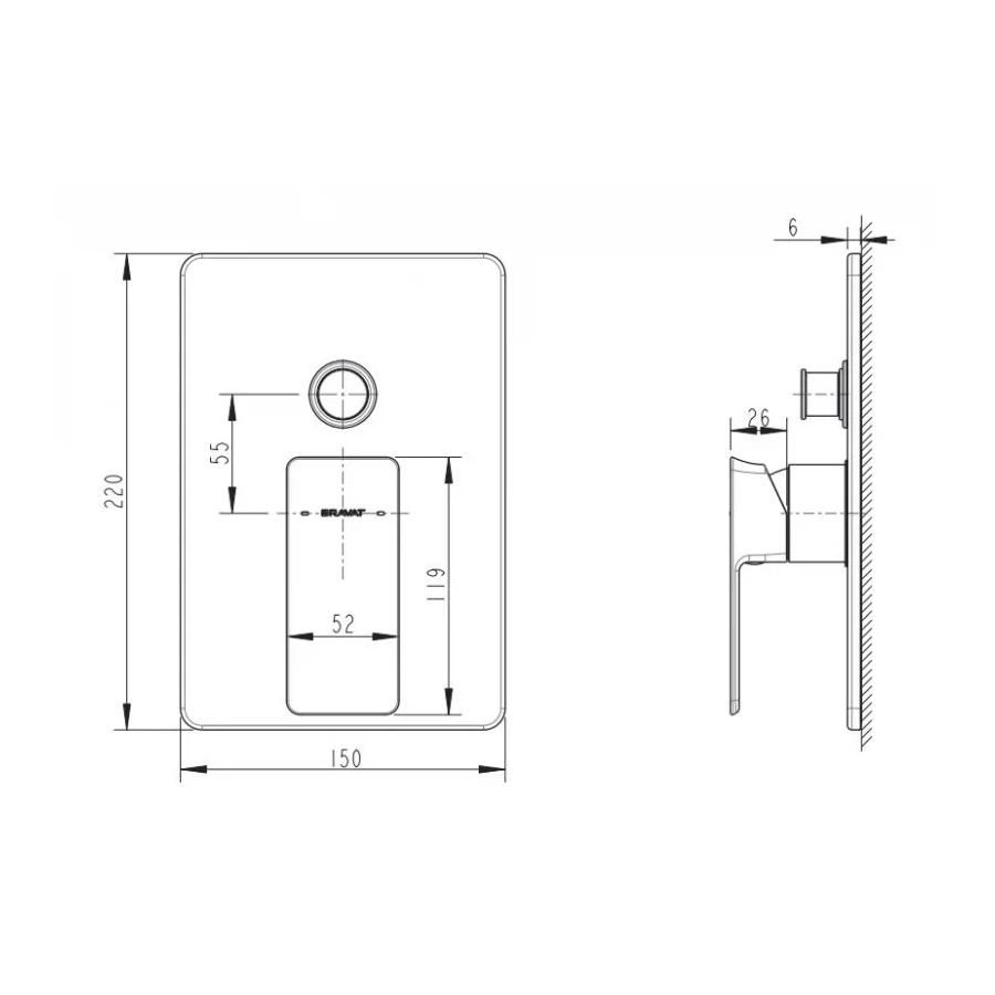Смеситель встраиваемый в стену 2-функц. Bravat Phillis PB856101CP-2-ENG хром