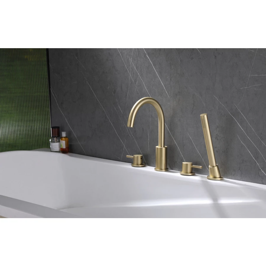 Смеситель Abber Wasser Kreis на борт ванны золото матовое AF8113G