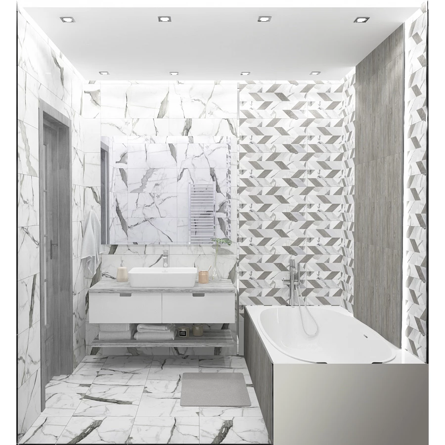 Керамическая плитка Kerlife Arabescato Bianco Mix глянцевая серая 1,79 м2 63х31,5 см