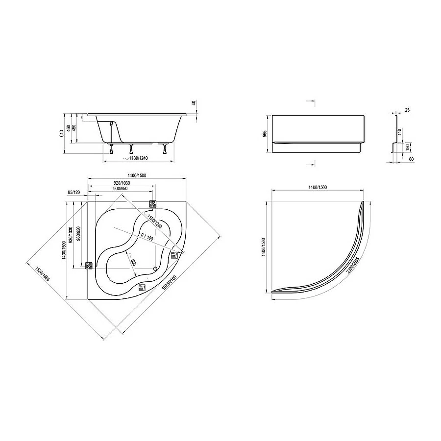 Ванна Ravak Gentiana CG01000000 150x150 см