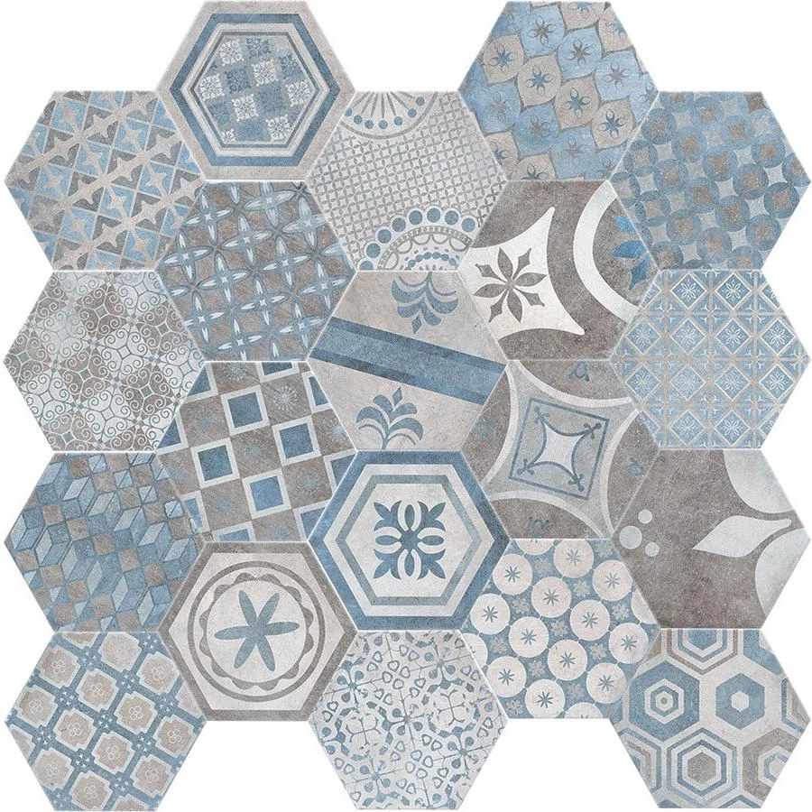 Керамогранит CIR New Orleans Esagona French Quarter Bourbon Street матовый голубой 10496002 27,7х24 см