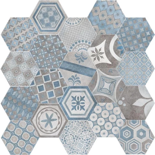 Керамогранит CIR New Orleans Esagona French Quarter Bourbon Street матовый голубой 10496002 27,7х24 см