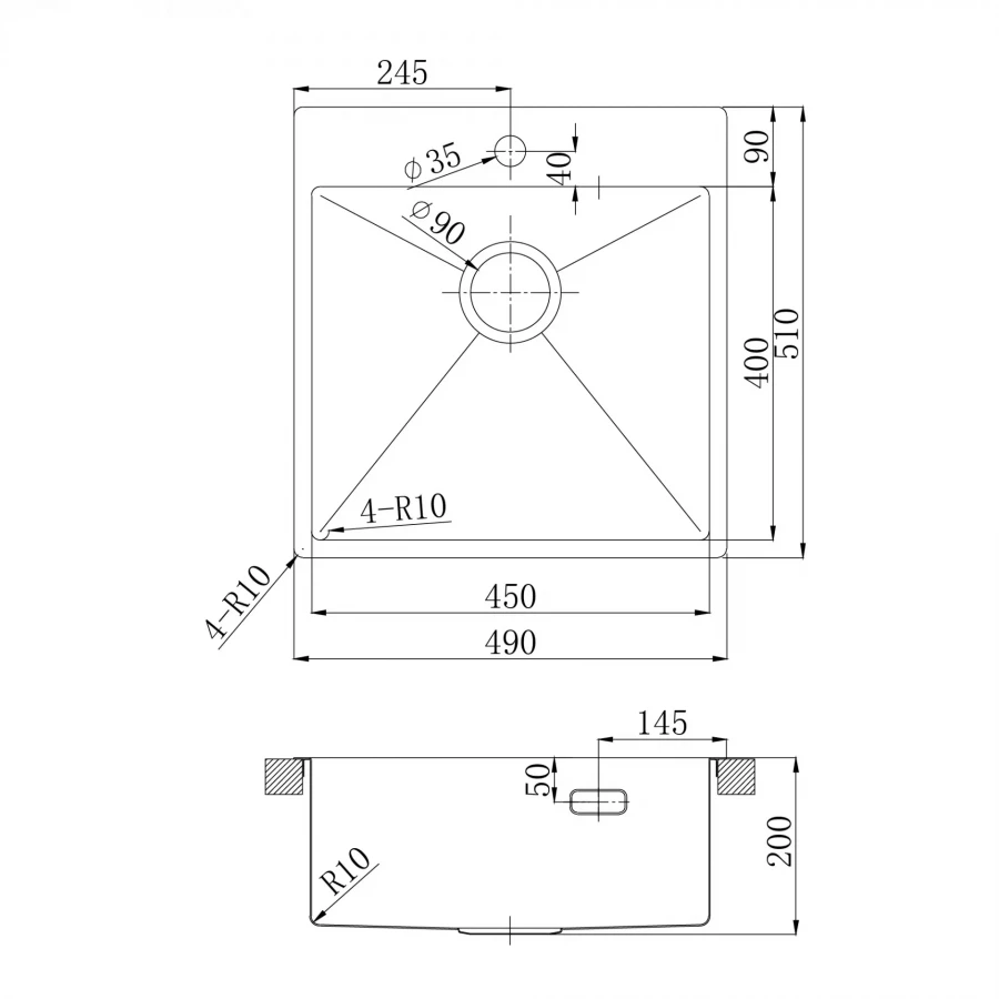 Кухонная мойка Lemark Janga 490 прямоугольная из нержавеющей стали графит 9936107