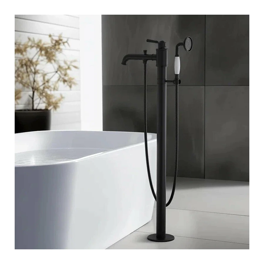 Смеситель Aquatek Классик для ванны напольный внешняя и скрытая часть матовый черный AQ1545MB