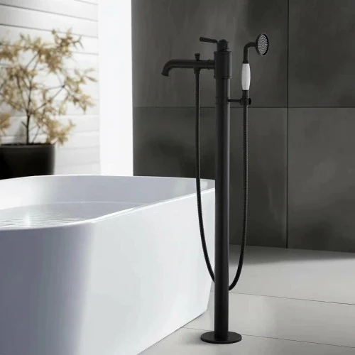 Смеситель Aquatek Классик для ванны напольный внешняя и скрытая часть матовый черный AQ1545MB