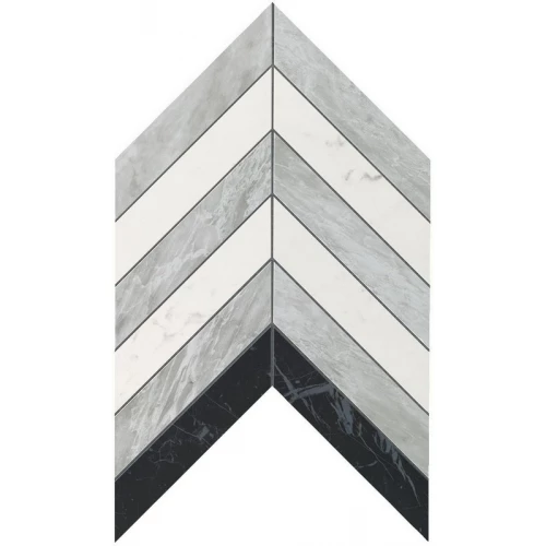 Настенная мозаика Atlas Concorde Италия Марвел Стоун Микс / Marvel Stone Chevron Mix Wall Lucida шеврон глянцевая бело-серо-чёрная под мрамор 9SCM 30,5×25 см 10 мм