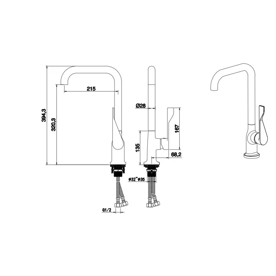 Смеситель для кухни Aquatek квадратный излив AQ1083CR