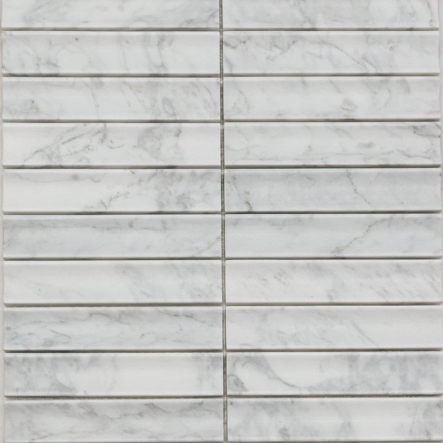 Мозаика Pixel mosaic Венеция Bianco Carrara Concave чип 30х151 матовая белая PIX 341 31,8х30,5 см
