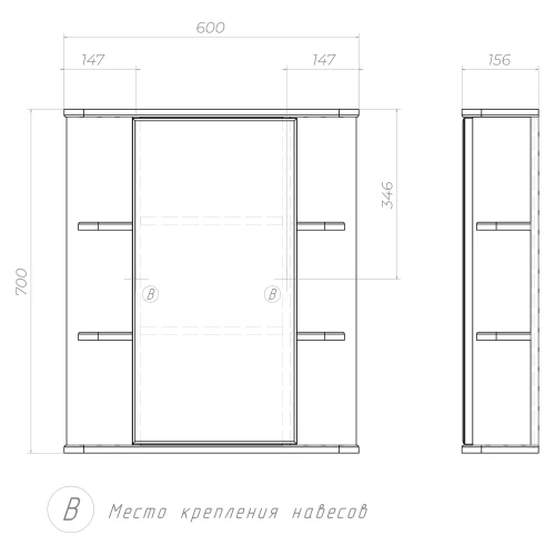 Зеркало шкаф Vigo Nova 600 навесной zsh.NOV.60 60x70 см