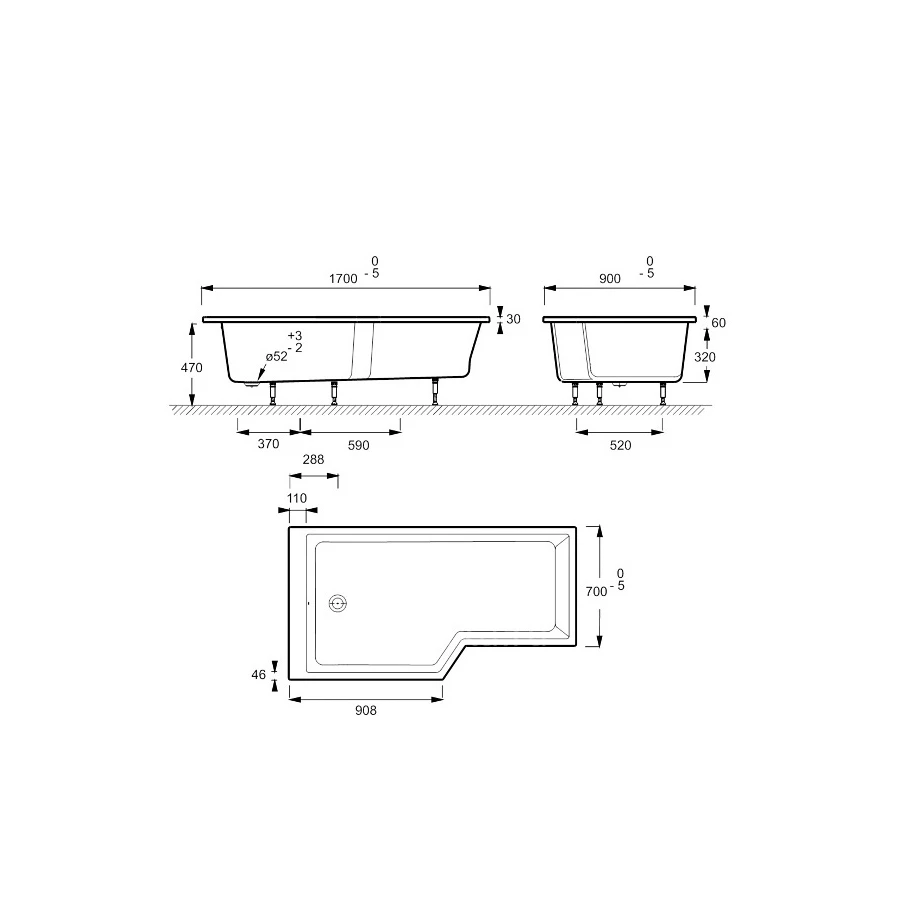 Акриловая ванна Jacob Delafon Bain Douche Neo E6D002L-00 170x90 см