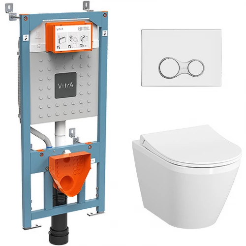 Комплект Vitra Integra Round унитаз подвесной безободковый с тонким сиденьем МЛ инсталляция панель смыва глянец хром 9856B003-7205