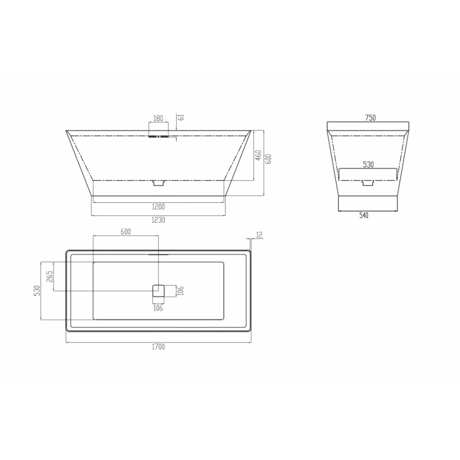 Ванна из искусственого камня Abber Berlin серая AM9912G 170х75 см