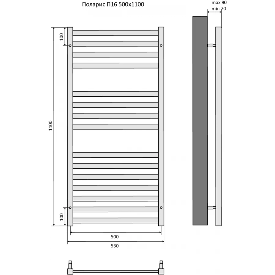 Полотенцесушитель водяной Aquatek Поларис П16 AQ KO1610BL 50х110 см