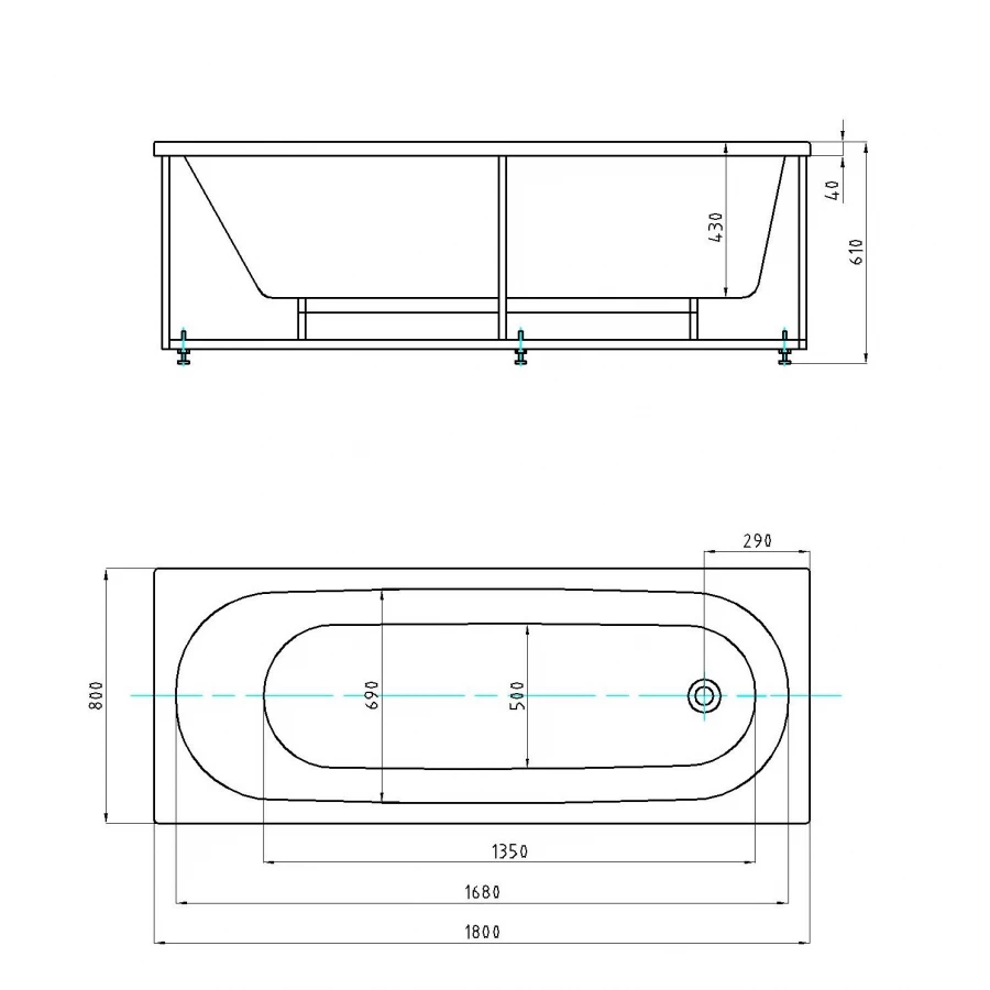 Ванна акриловая Azario Felisa прямоугольная AV.0040180 180x80 см