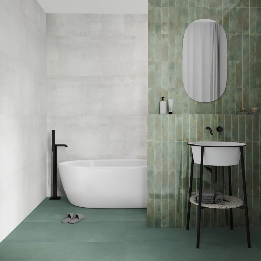 Плитка настенная Smile Tile Тропикана Аква Греен / Tropicana Aqua Green глянцевая сине-зеленая 97384262 30х7,5 см