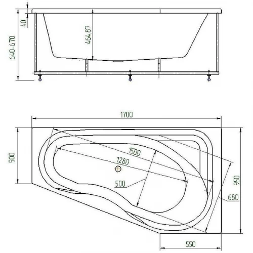 Ванна акриловая Aquatek Медея левая без гидромассажа MED180-0000007 170х95 см