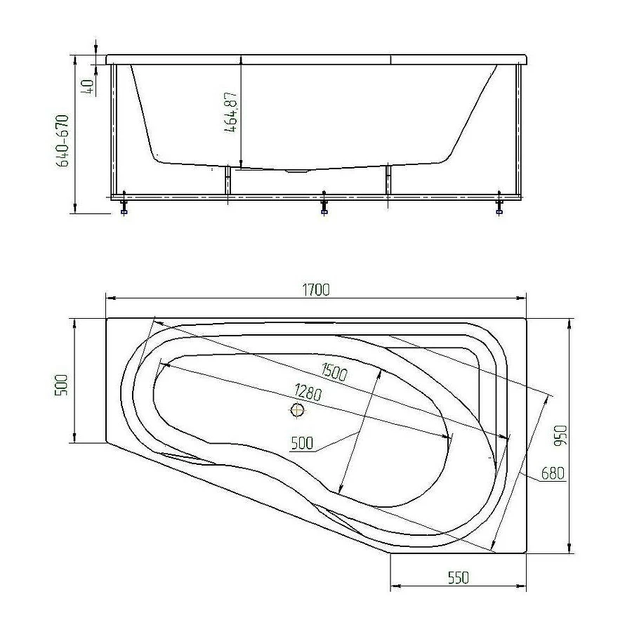 Ванна акриловая Aquatek Медея левая без гидромассажа MED180-0000007 170х95 см