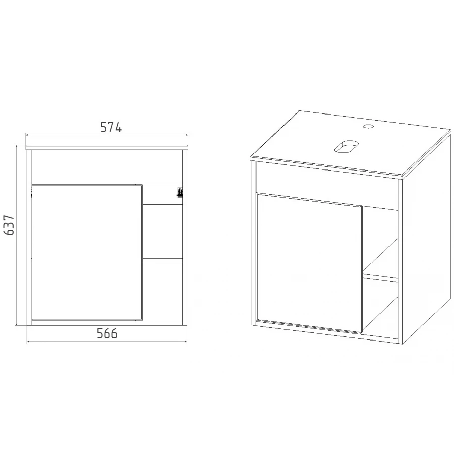 Тумба Viant Бостон 1 створка со столешницей L56 подвесная VBOS56N-T1STP 56х63.6 см