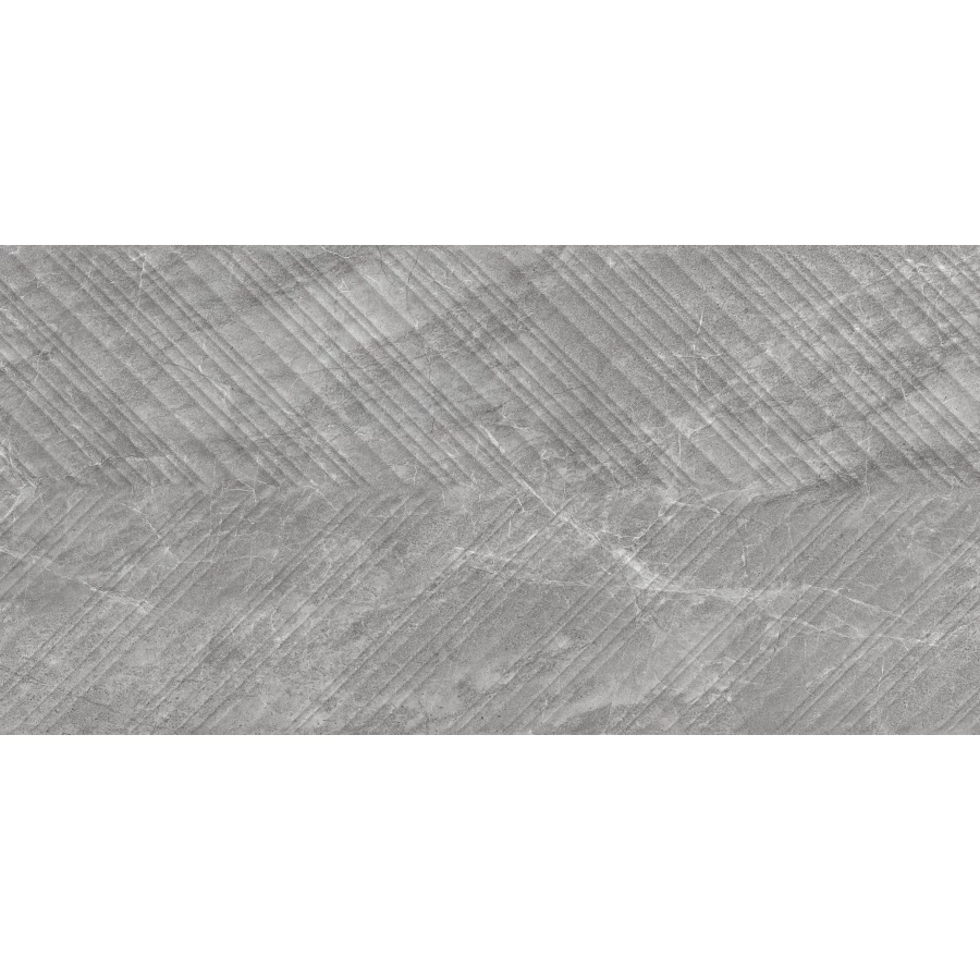 Плитка облицовочная Керамин Стоунхендж 1Д структурированная шеврон матовая серая 60х30 см