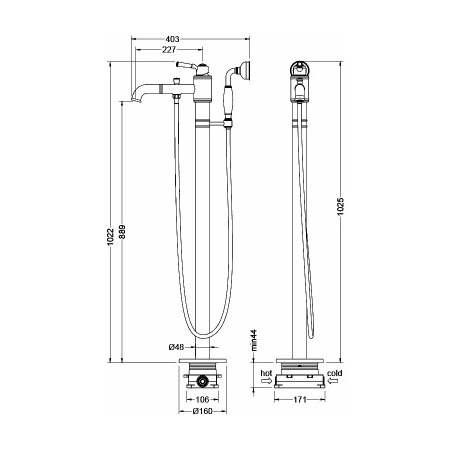 Смеситель Aquatek Классик для ванны напольный внешняя и скрытая часть матовый черный AQ1545MB