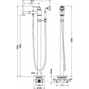 Смеситель Aquatek Классик для ванны напольный внешняя и скрытая часть матовый черный AQ1545MB