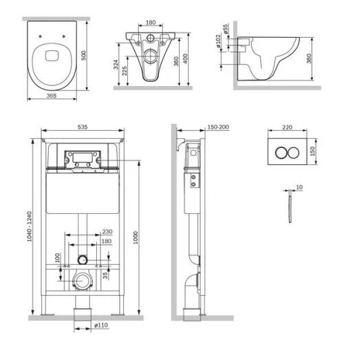 Инсталляция с подвесным унитазом Am Pm FlashClean с сиденьем микролифт и клавишей IS70151.901700