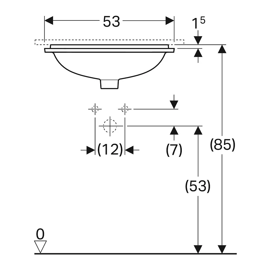 Раковина с установкой под столешницу Geberit VariForm прямоугольной формы Т1=45х35 см 500.760.01.2