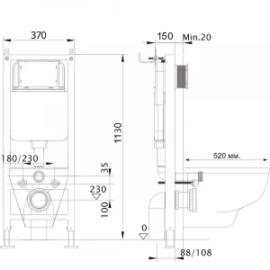 Инсталляция для подвесного унитаза узкая Aquatek Standart 37 звукоизоляционная прокладка INS-0000017 1130*370*150 мм