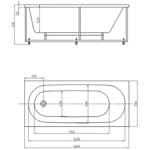 Ванна Акватек Оберон OBR160-0000086 160х70 см