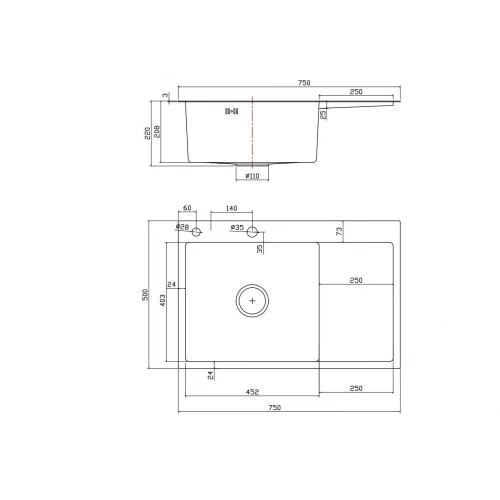 Мойка Fmark для кухни золото FSC7550C-L 75x50 см
