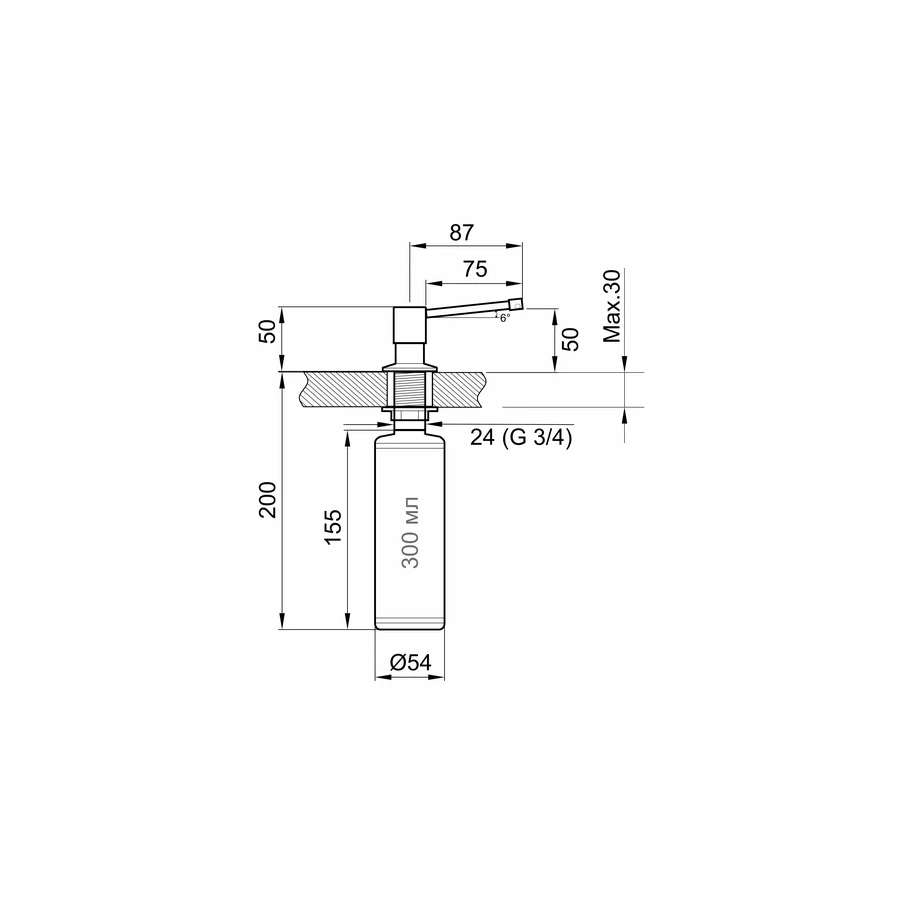 Дозатор для кухонной мойки Granula 05 D,графит черно-серый