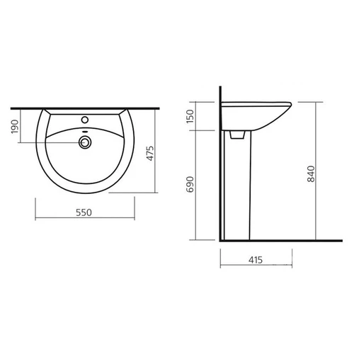 Раковина Sanita Аттика 55 белый ATC55SAWB01 55х47,5х15 см