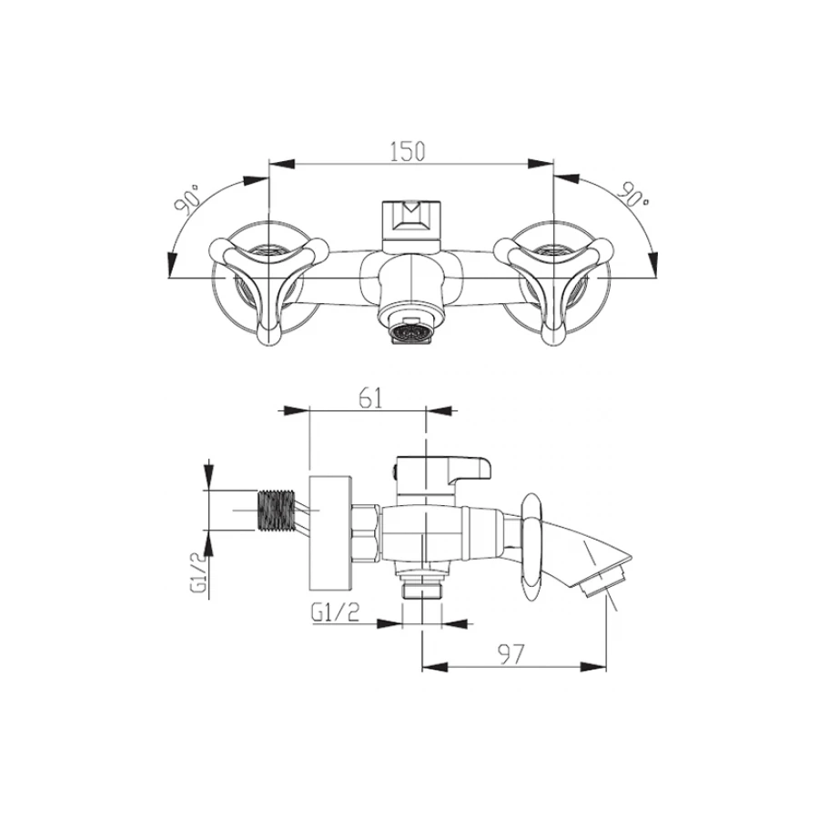 Смеситель для ванны с душем Kaiser Trio 57022-2 черный