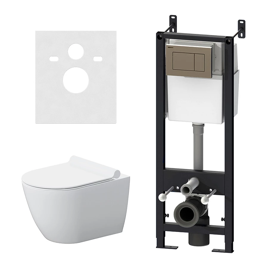 Инсталляция с подвесным унитазом безободковым Damixa Apollo с сиденьем микролифт и клавишей DX22.IS10151.1700